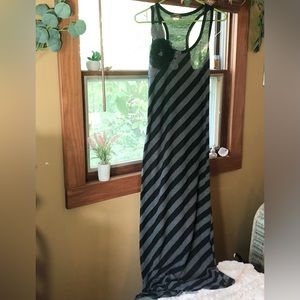 M usa Striped Floral Sleeveless Maxi Dress Black & Gray Musa Women’s Medium Y2K